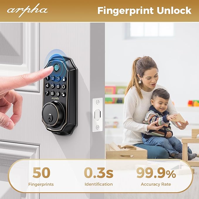 Arpha D280 Electronic Keypad Deadbolt Lock Fingerprint Smart Lock - AZDOME Official Stores