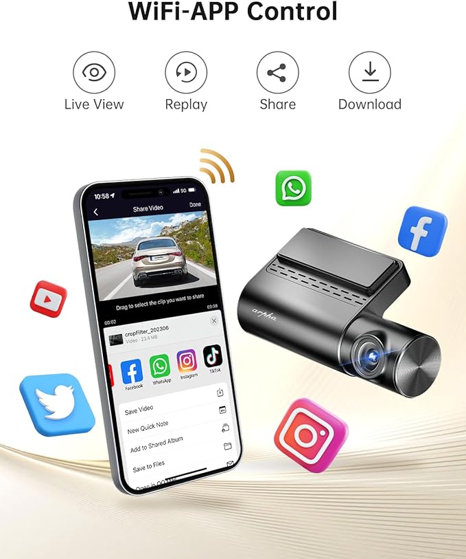 Arpha A12 1CH Dash Cam 2K with Voice Control 24H Parking Mode - AZDOME Official Stores