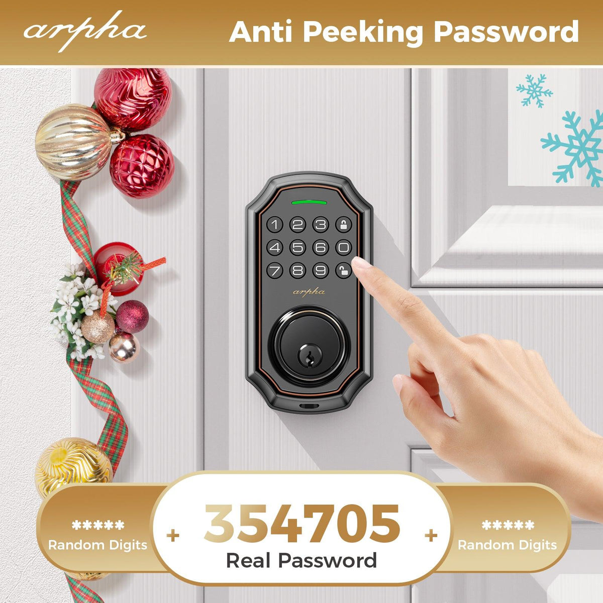 Arpha Keyless Entry Door Lock with 50 Codes, Electronic Keypad Deadbol