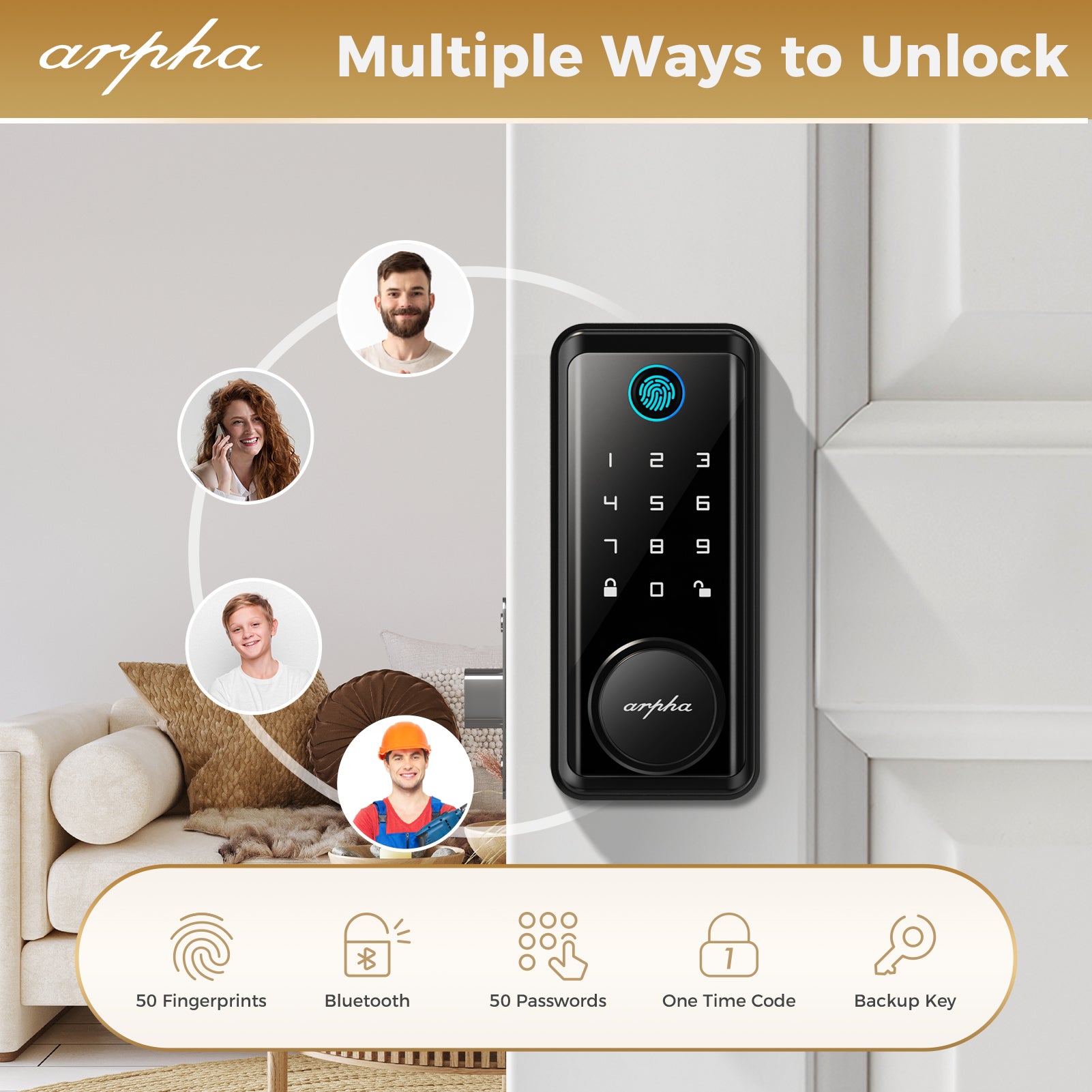 Arpha D601 Electronic Keypad Deadbolt Lock with Fingerprint Unlock APP Control - AZDOME Official Stores