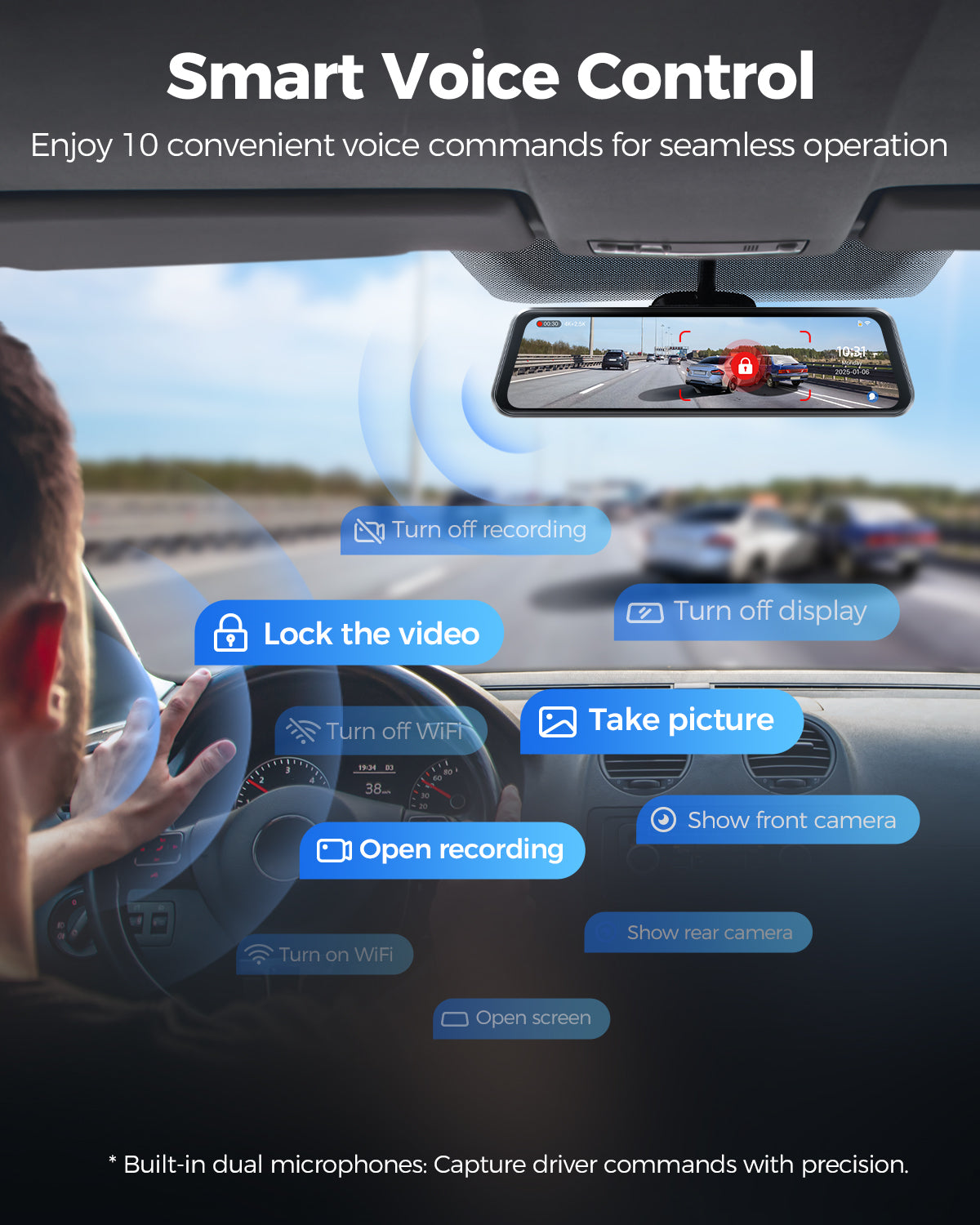 AZDOME Mirror Dash Cam PG17 Max 4K+2.5K with ADAS, BSD and LCA, 12" Rear View Mirror Camera