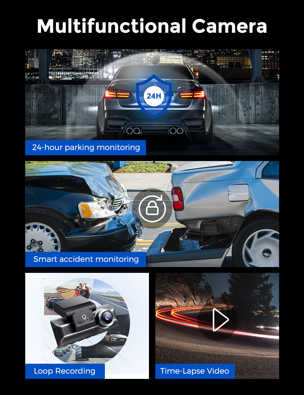 AZDOME M550 3CH Dash Cam 4K with 3.19" Screen IR Night Vision 24H Parking Mode - AZDOME Official Stores