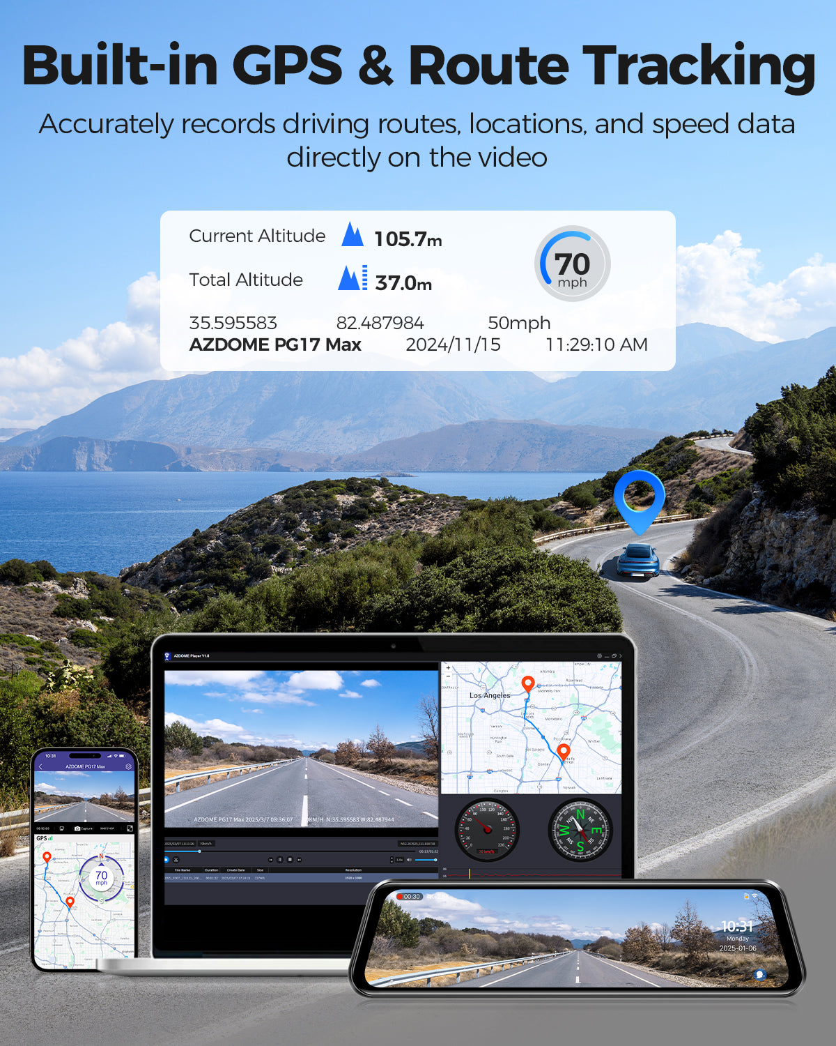 AZDOME Mirror Dash Cam PG17 Max 4K+2.5K with ADAS, BSD and LCA, 12" Rear View Mirror Camera
