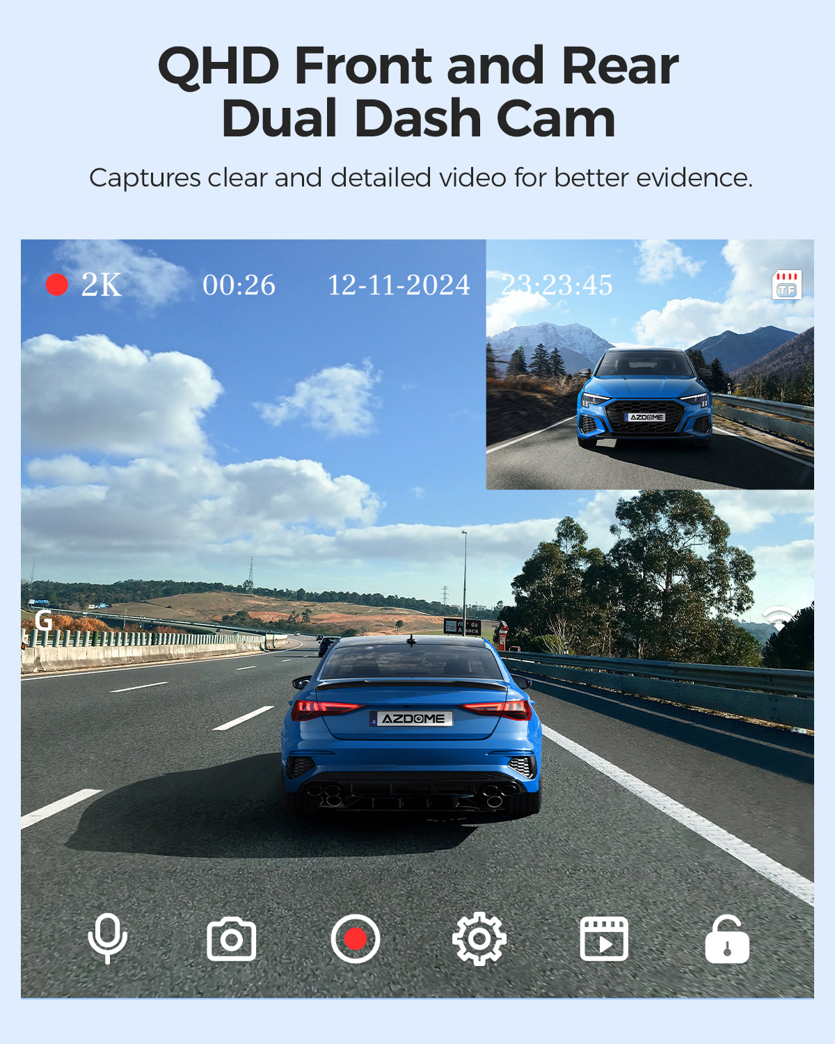 AZDOME M01 Pro 3K Dash Cam,Front and Rear 2K+1080P