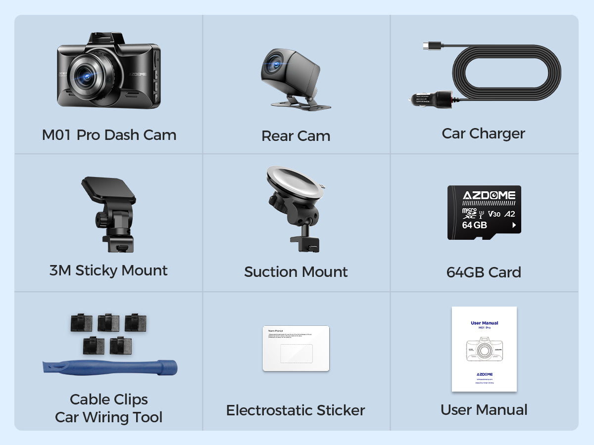 AZDOME M01 Pro WiFi Dash Cam Package List 9