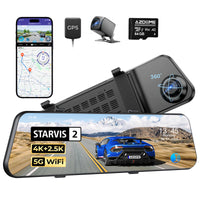 AZDOME PG17 Pro Mirror Dash Cam with STARVIS 2 IMX678, Front 4K and Rear 2.5K, Included 64GB Card, Voice Control, 5.8GHz WiFi