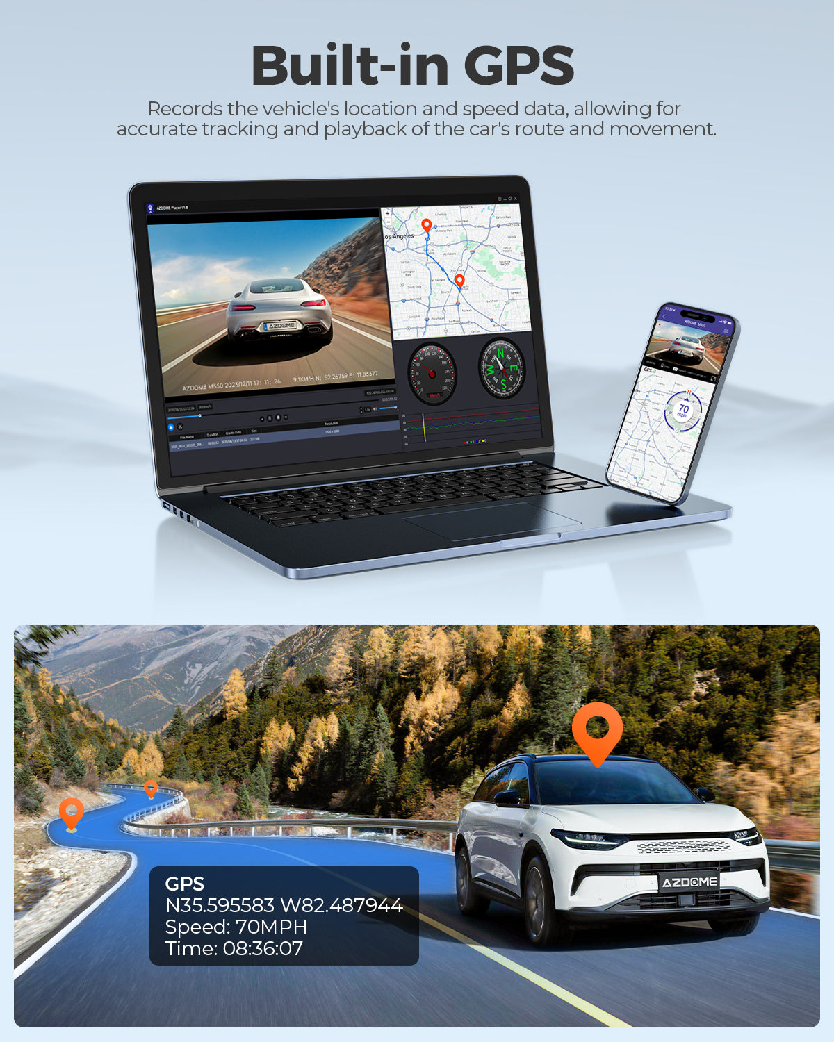 AZDOME M550 3 Channel Dash Cam with 4K WiFi , 2.5K+1080P+2.5K Free 64GB Card, Built-in GPS 24H Parking Mode IR Night Vision WDR 3.19" IPS, Max up Support to 256GB, Easy to Install