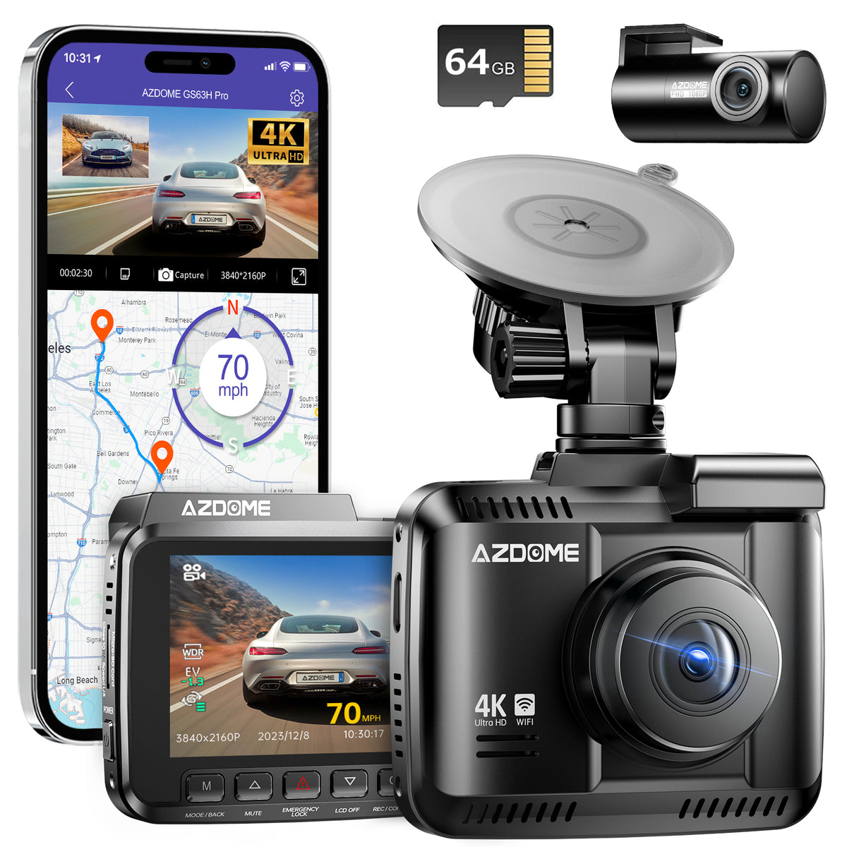 AZDOME GS63H Pro WiFi 4K Dash Cam Front and Rear, 4K+1080P Dual Dash C –  AZDOME Official Stores