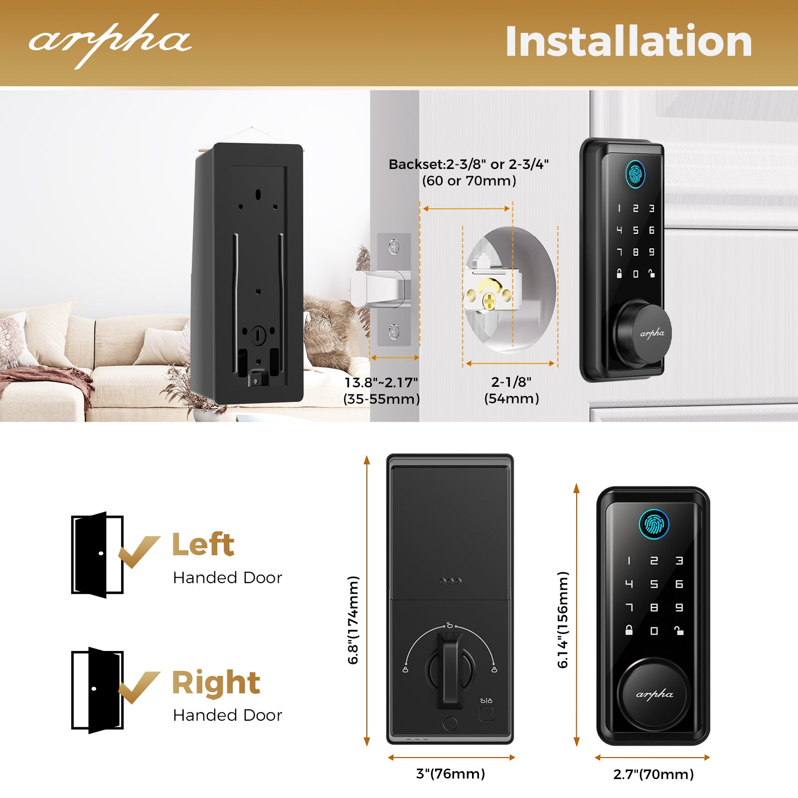 Arpha D601 Electronic Keypad Deadbolt Lock with Fingerprint Unlock APP Control - AZDOME Official Stores