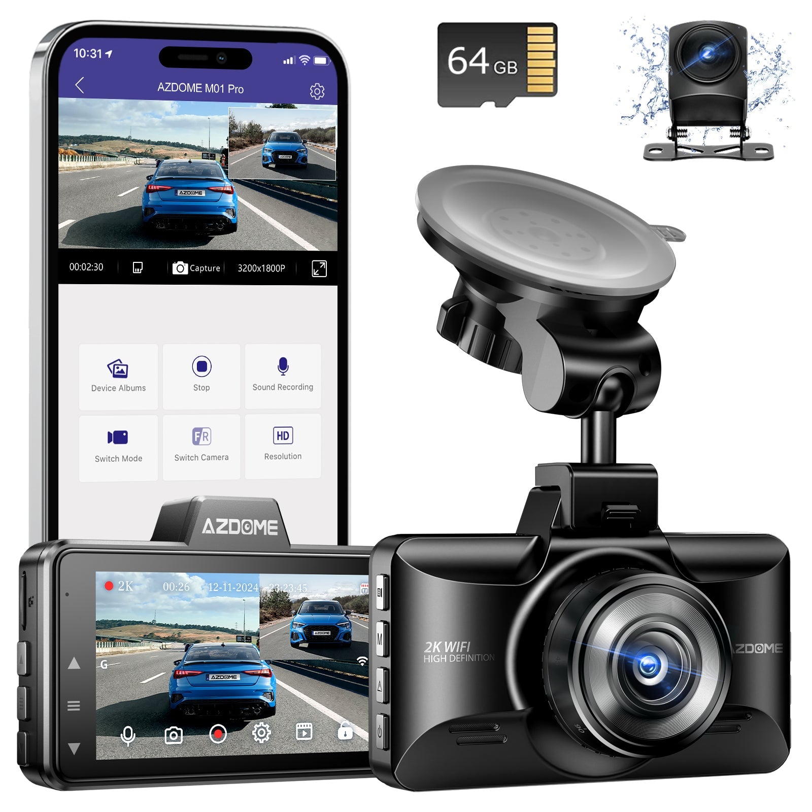 AZDOME M01 Pro 3K WiFi Dual Dash Cam | Front & Rear 3" IPS Screen | ADAS & GPS - AZDOME Official Stores