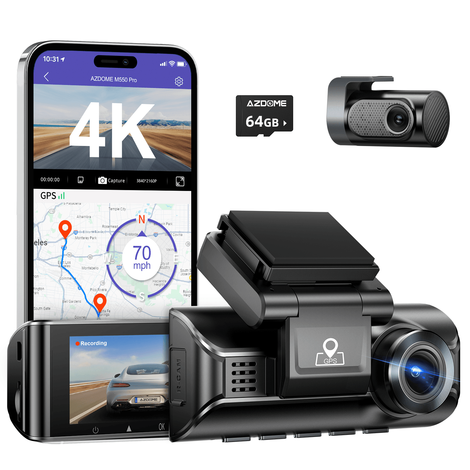 AZDOME M550 Pro 2 - Channel 4K Dash Cam | Front & Cabin IR Night Vision | 5G WiFi & GPS - AZDOME Official Stores