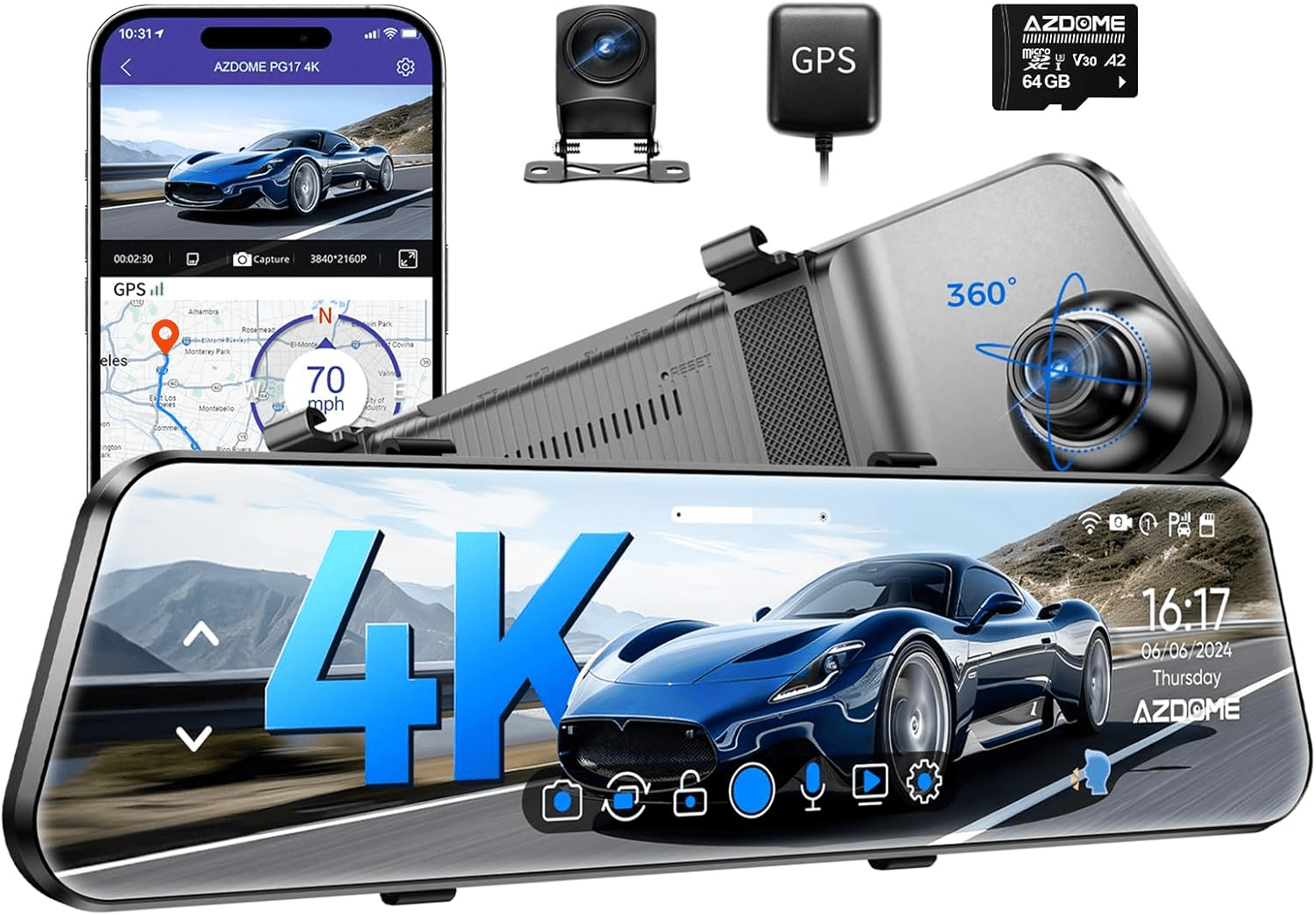 AZDOME PG17 Ultra 4K Mirror Dash Cam - 12