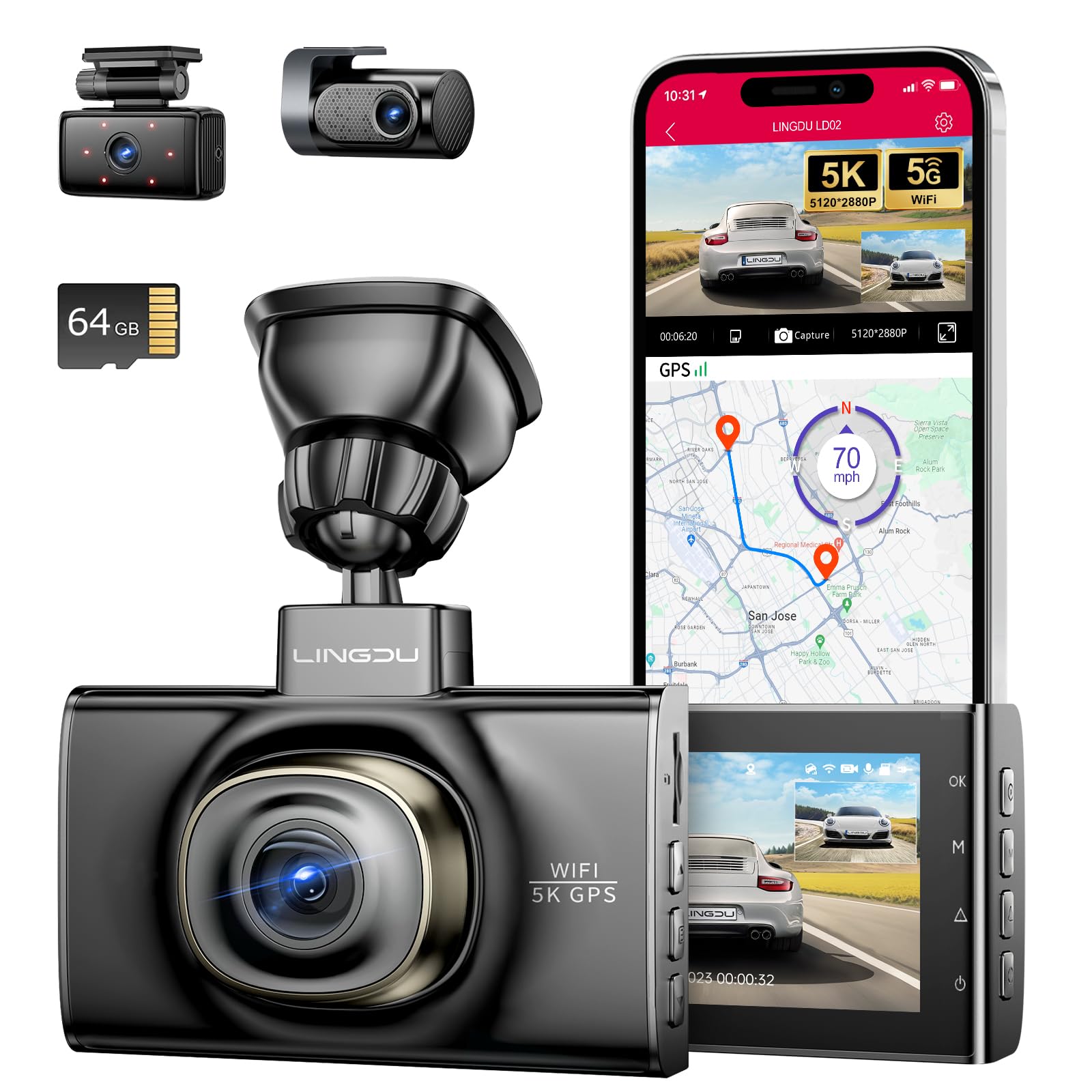LINGDU LD02 3CH Dash Cam 4K with 3" Screen Super Night Vision 24H Parking Mode - AZDOME Official Stores
