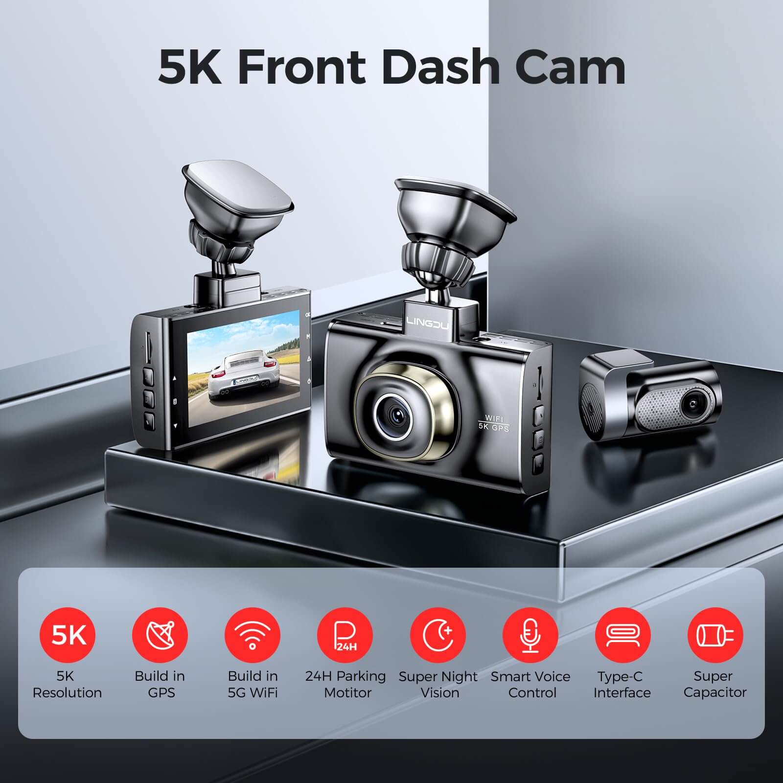 LINGDU LD02 2CH Dash Cam 4K with 3" Screen IR Night Vision 24H Parking Mode - AZDOME Official Stores