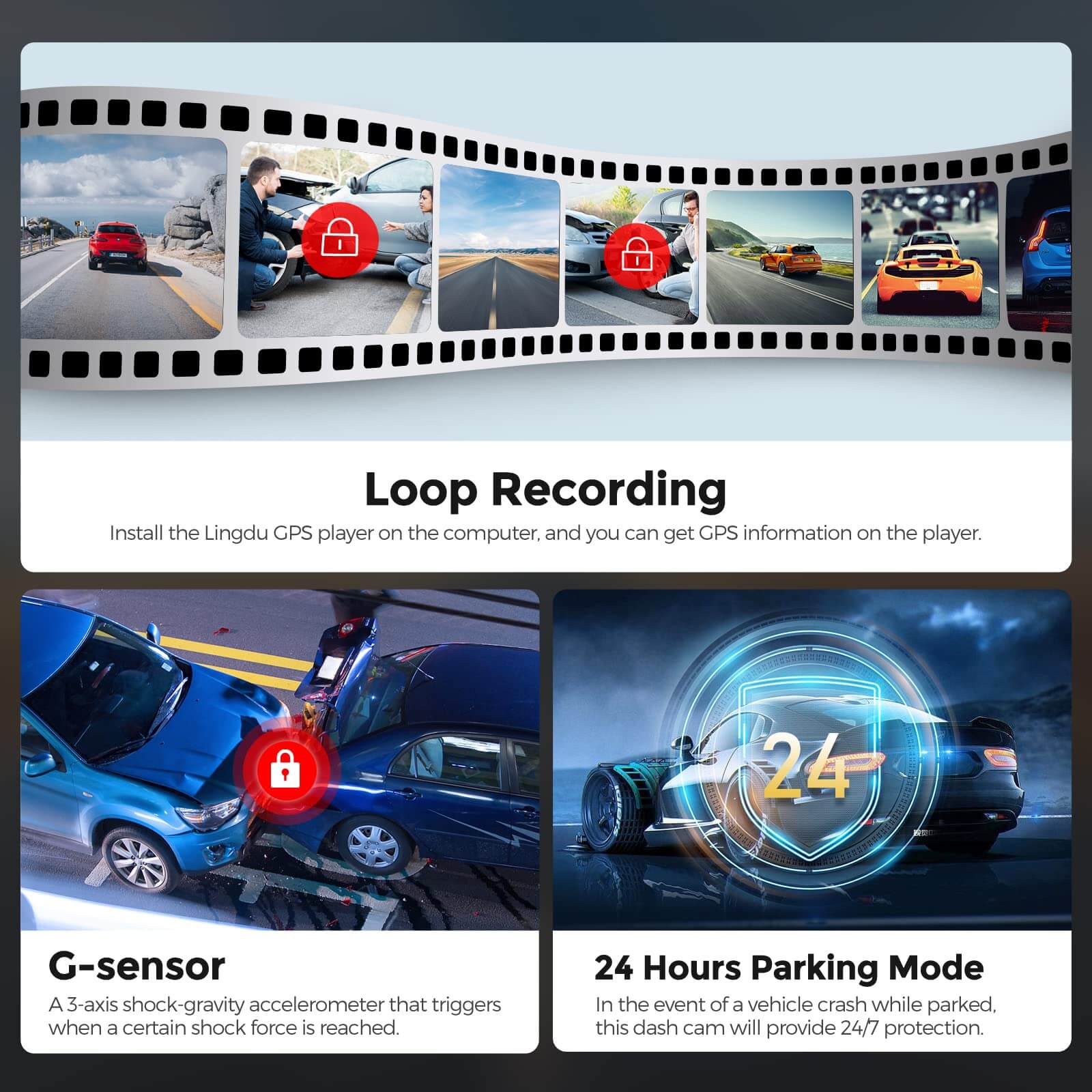 LINGDU LD02 Lite 2CH Dash Cam 4K with 3" Screen Voice Control WDR Night Vision 24H Parking Mode