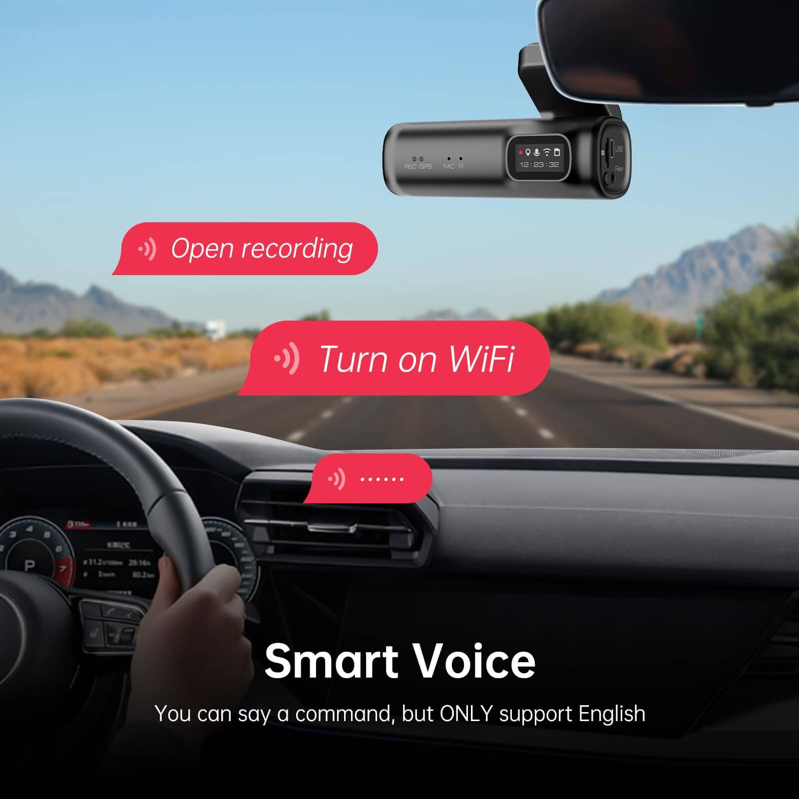 LINGDU D200 2CH Dash Cam 2K with 0.96" Screen Voice Control 24H Parking Mode
