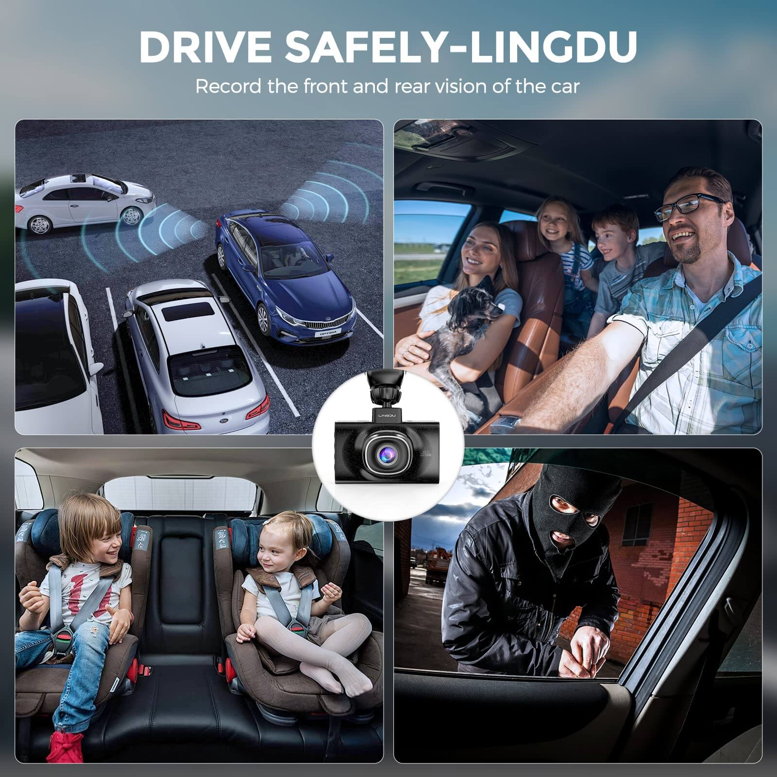 LINGDU LD02 Lite 2CH Dash Cam 4K with 3" Screen Voice Control WDR Night Vision 24H Parking Mode