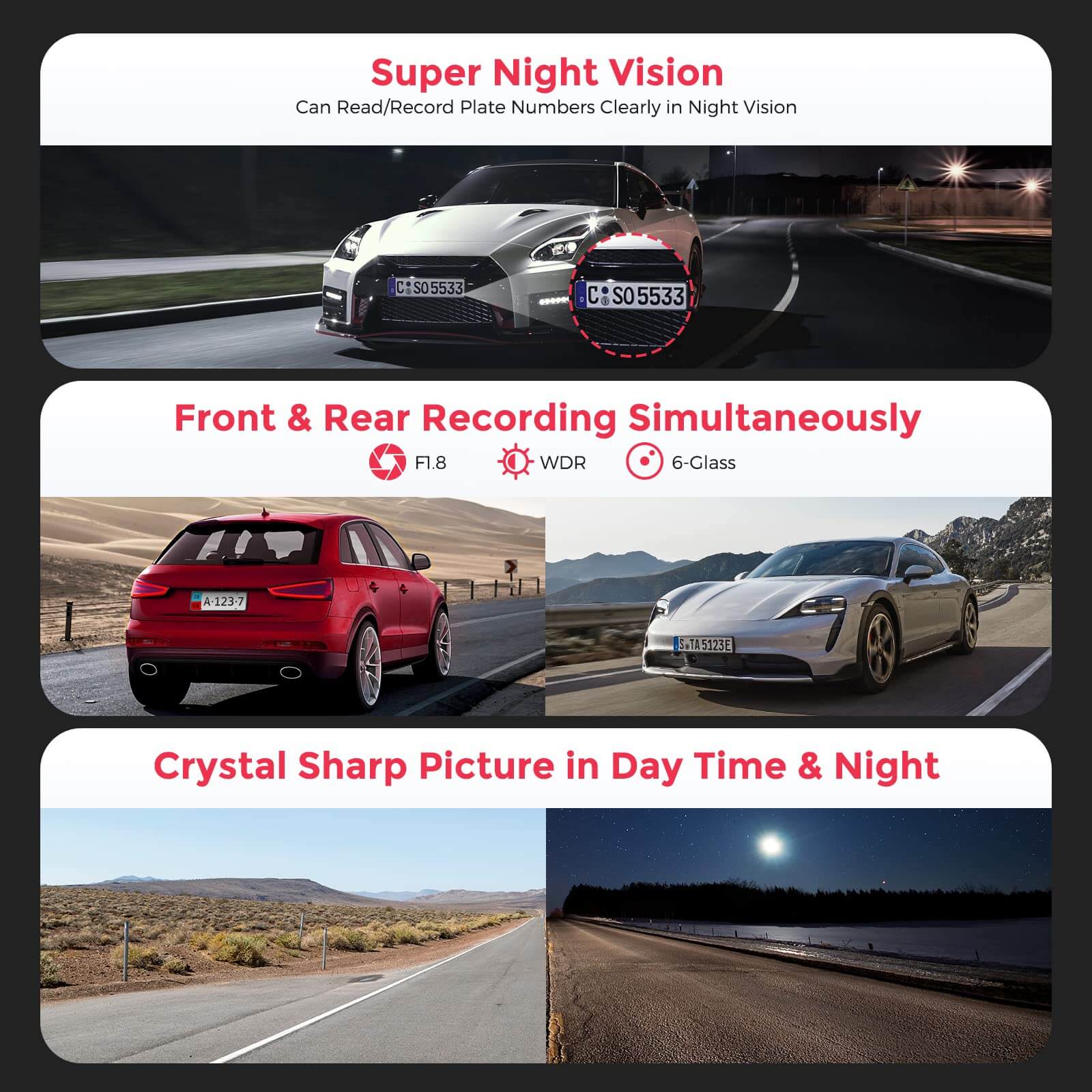 LINGDU LD03 2CH Mirror Dash Cam FHD 1080P with 12" Touch Screen Super Night Vision