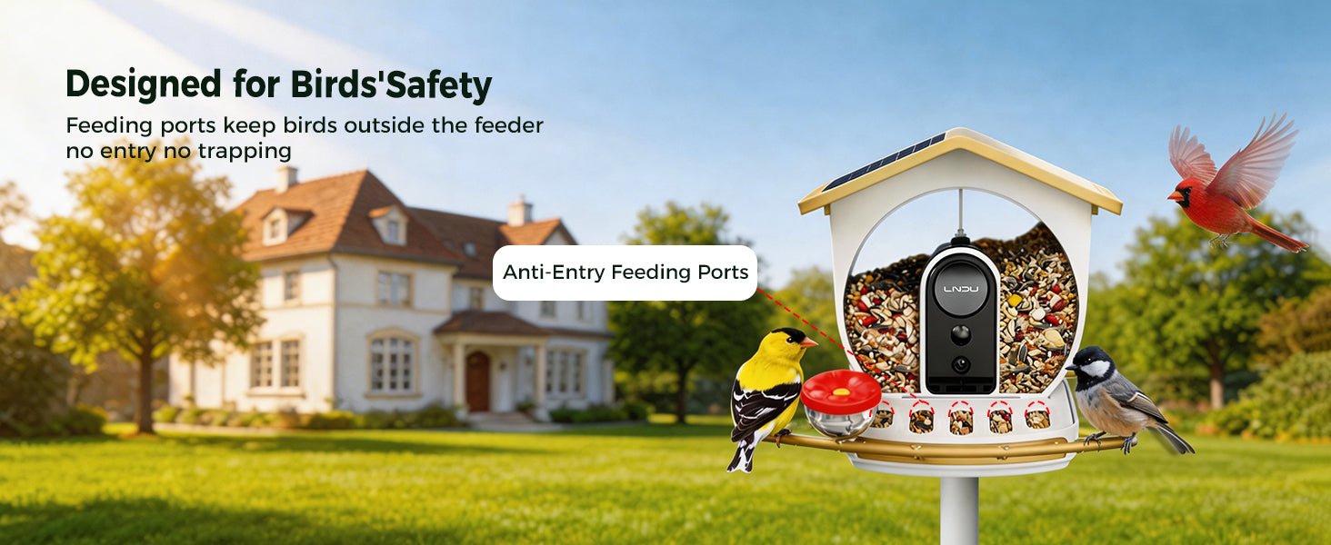 LNDU Aviary Smart Bird Feeder | Dual 1080P 50FPS Cameras | AI Bird Species Recognition & Solar Powered - AZDOME Official Stores