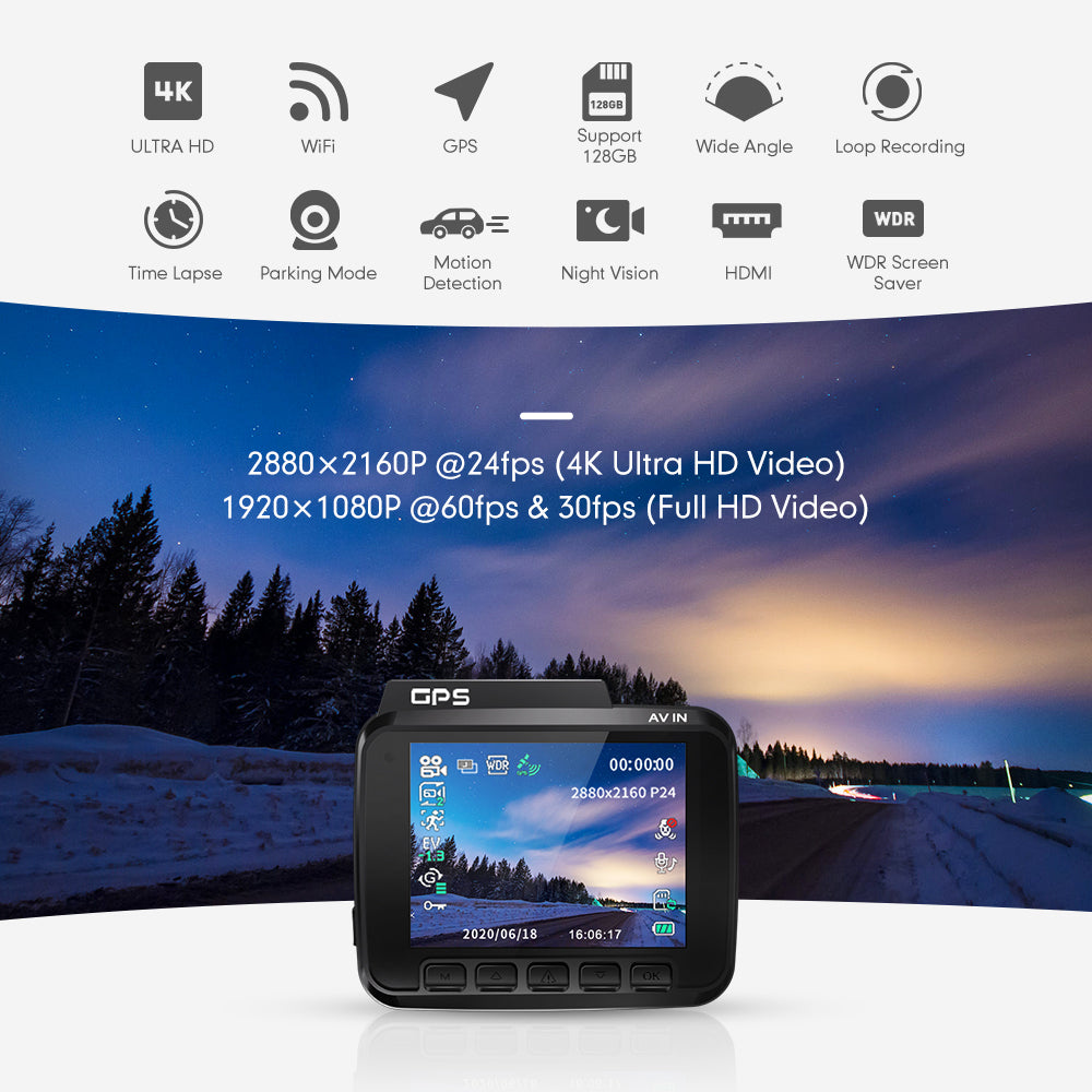 AZDOME GS63H WiFi 4K Dash Cam, UHD 2160P 2.4 IPS Screen Driving
