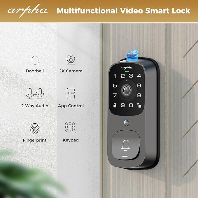 Arpha AL501 Smart Door Lock with 2K Video Camera Wi-Fi Two-Way Audio Motion Detection - AZDOME Official Stores