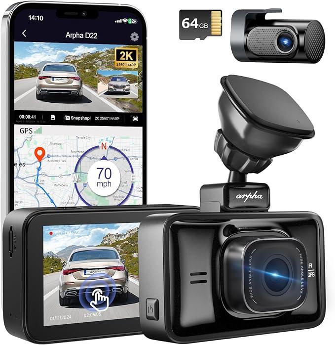 Arpha D22 2CH Dash Cam 2K with Smart Voice Control 3'' Touch Screen - AZDOME Official Stores