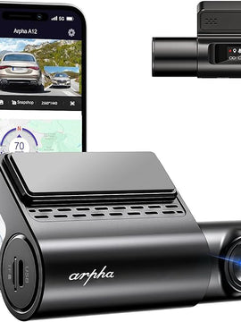 Arpha A12 2K WiFi Front Dash Camera, 150° Wide Angle Mini Dash Cam with APP Voice Control, Fatigue Driving Reminder, GPS Night Vision Dashboard Camera, 24H Packing Mode, Support 256GB Max