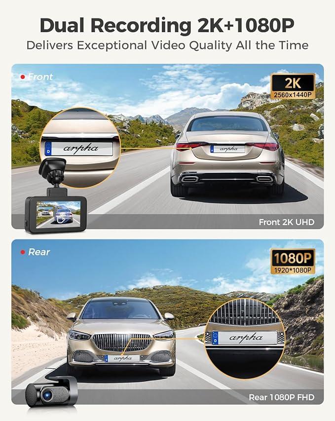Arpha D22 2CH Dash Cam 2K with Smart Voice Control 3'' Touch Screen - AZDOME Official Stores