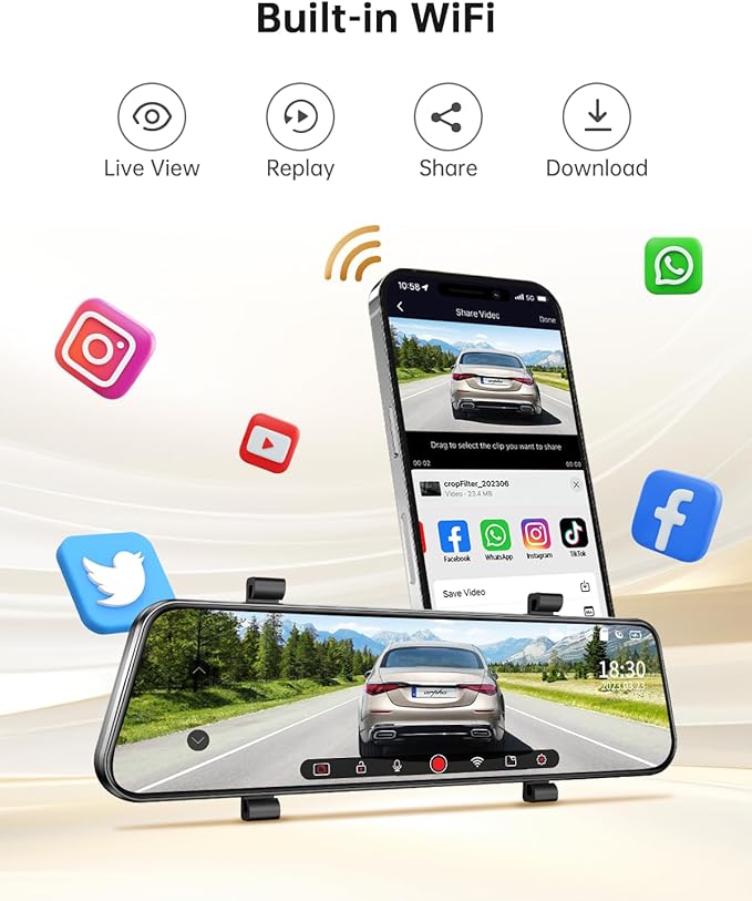 Arpha E22 2CH Mirror Dash Cam 2K 10" Touch Screen with 24H Parking Mode - AZDOME Official Stores