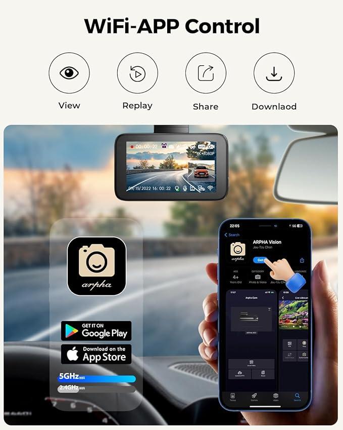 Arpha D24 2CH Dash Cam 4K with Smart Voice Control 3'' Touch Screen - AZDOME Official Stores