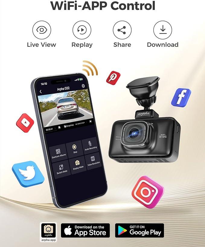 Arpha D22 2CH Dash Cam 2K with Smart Voice Control 3'' Touch Screen - AZDOME Official Stores