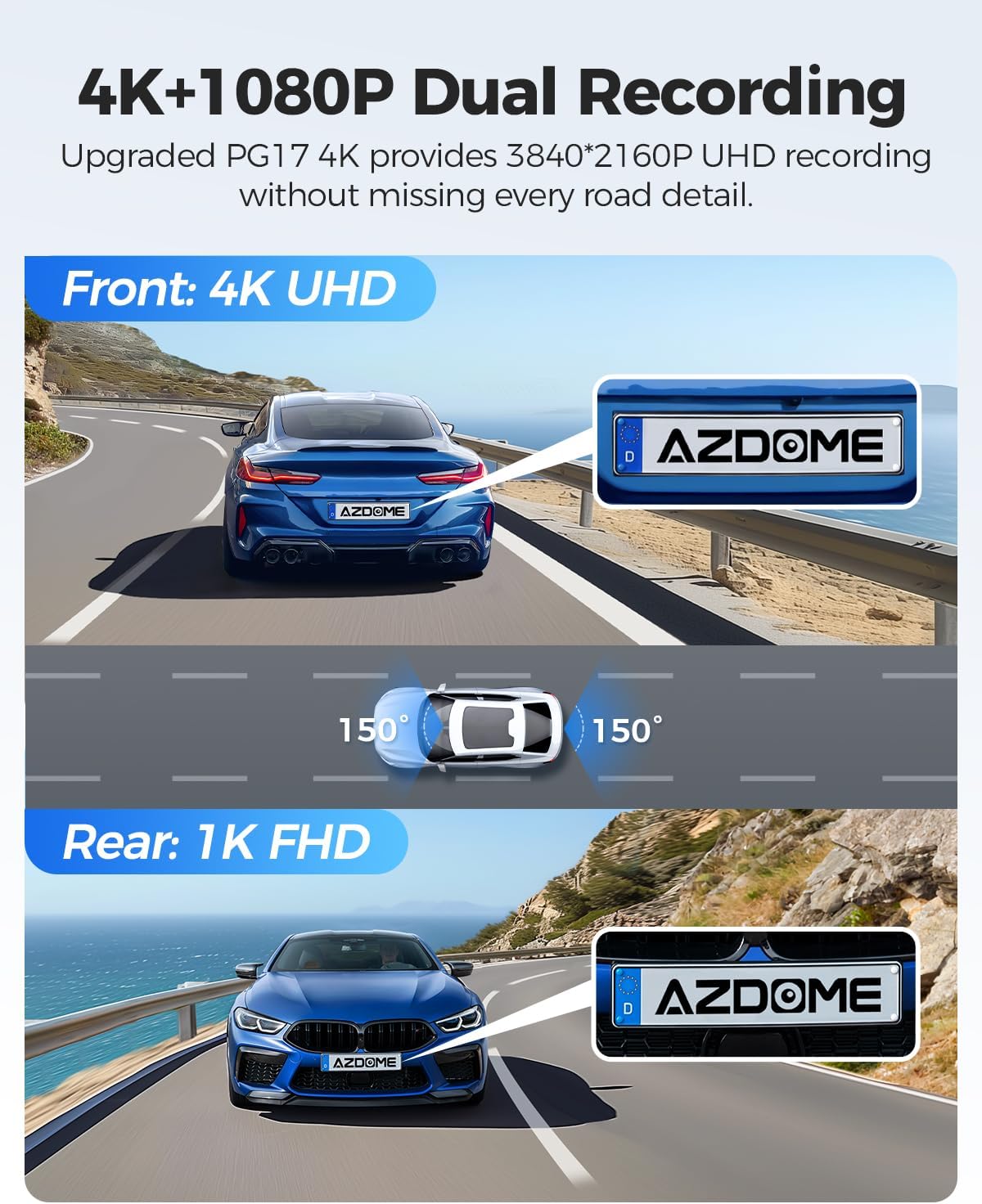 AZDOME PG17 2CH Mirror Dash Cam 4K with 12" Touch Screen 24H Parking Mode - AZDOME Official Stores