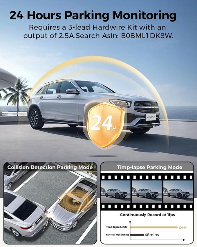 Arpha D24 2CH Dash Cam 4K with Smart Voice Control 3'' Touch Screen - AZDOME Official Stores