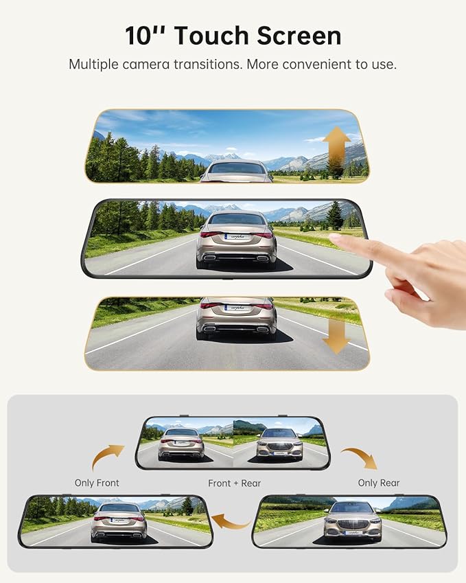 Arpha E22 2CH Mirror Dash Cam 2K 10" Touch Screen with 24H Parking Mode - AZDOME Official Stores