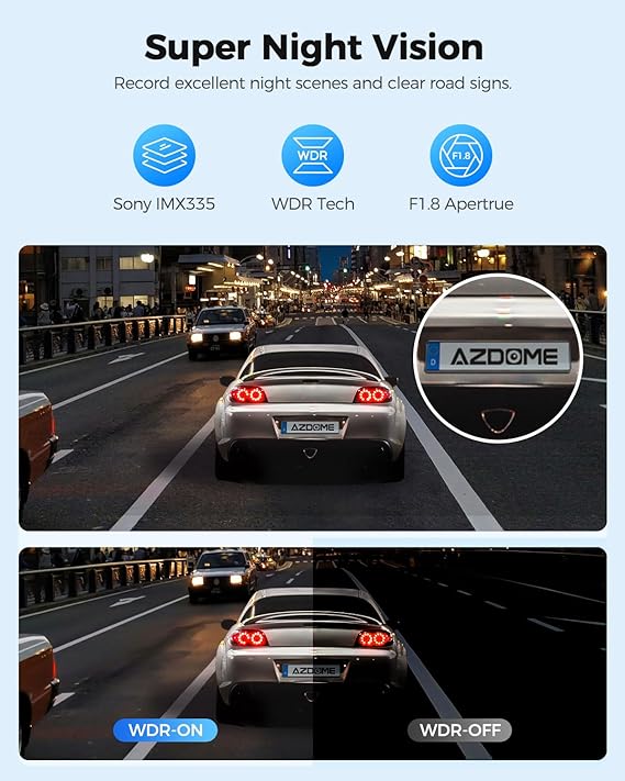 AZDOME PG18S 2CH Mirror Dash Cam 4K with 12" Touch Screen WDR Night Vision Parking Assistance - AZDOME Official Stores