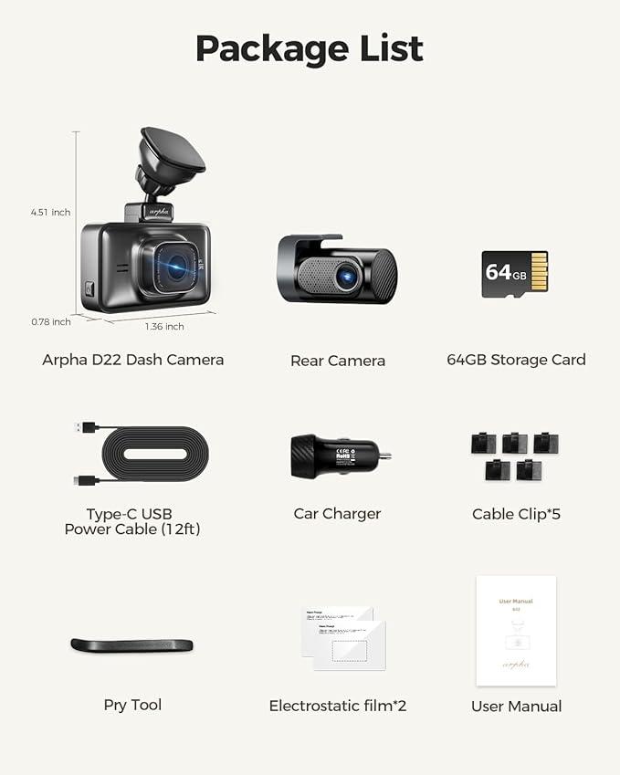 Arpha D22 2CH Dash Cam 2K with Smart Voice Control 3'' Touch Screen - AZDOME Official Stores