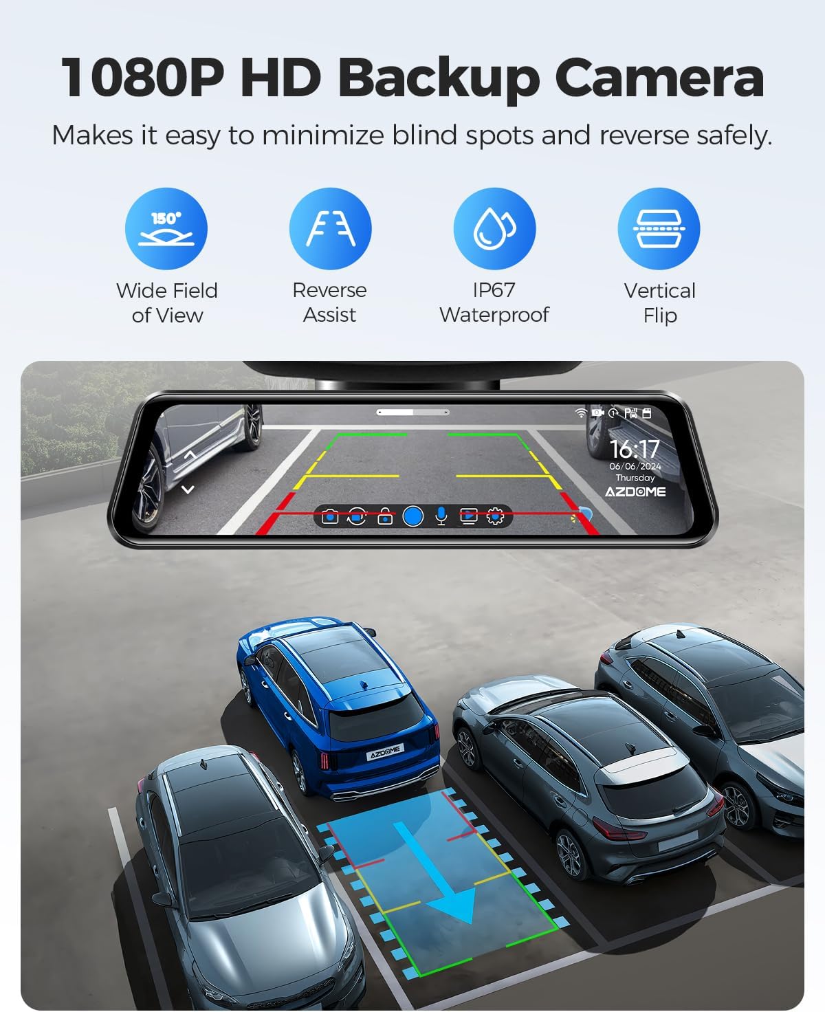 AZDOME PG17 2CH Mirror Dash Cam 4K with 12" Touch Screen 24H Parking Mode - AZDOME Official Stores