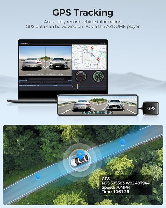 AZDOME PG18S 2CH Mirror Dash Cam 4K with 12" Touch Screen WDR Night Vision Parking Assistance - AZDOME Official Stores