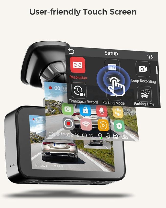 Arpha D22 2CH Dash Cam 2K with Smart Voice Control 3'' Touch Screen - AZDOME Official Stores
