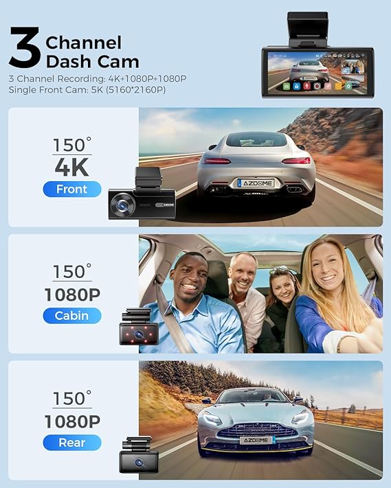 AZDOME M580 3CH Dash Cam 5K with 4" Touch Screen IR Night Vision 24H Parking Mode - AZDOME Official Stores