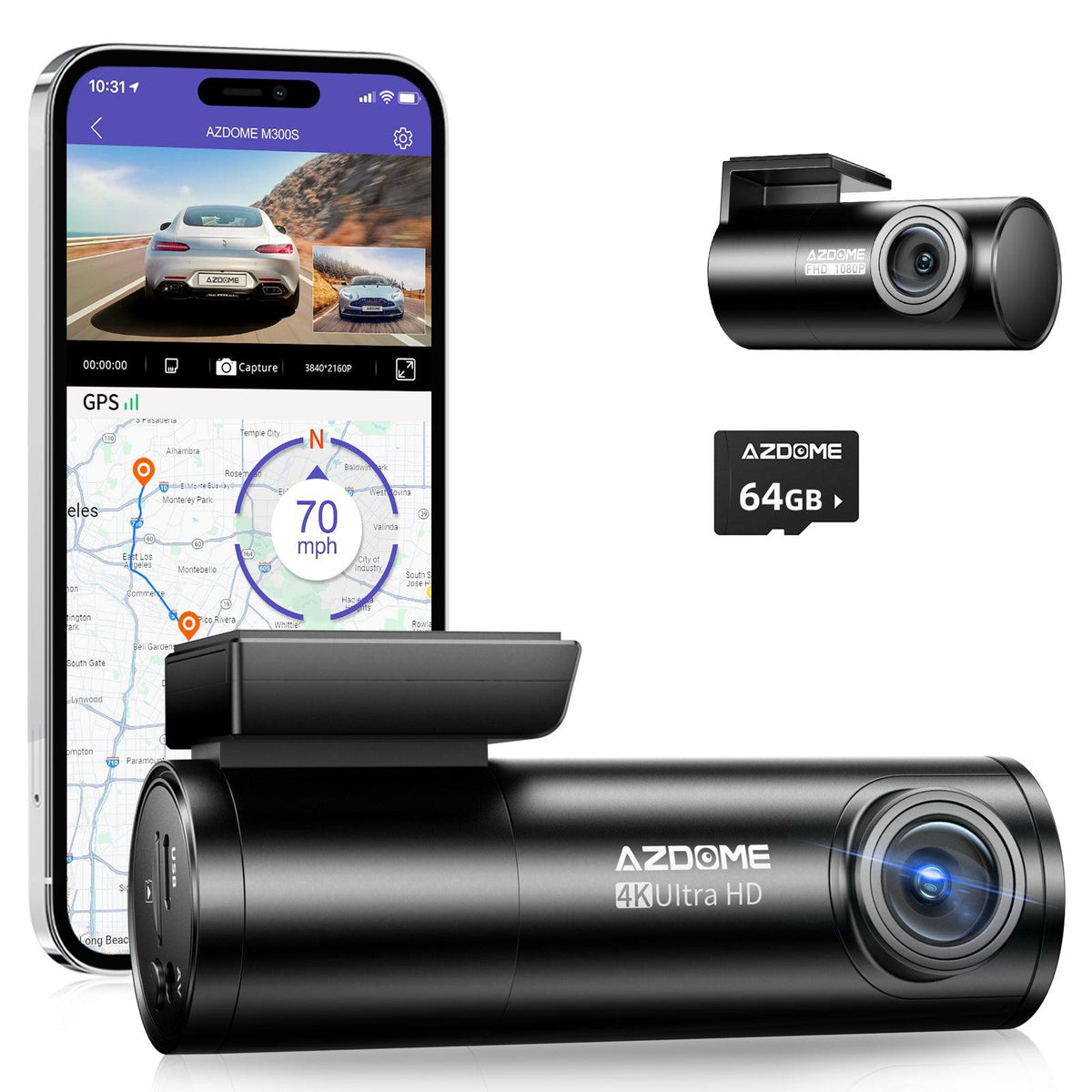 AZDOME M300S Dash Cam 4K with WiFi GPS Voice Control WDR