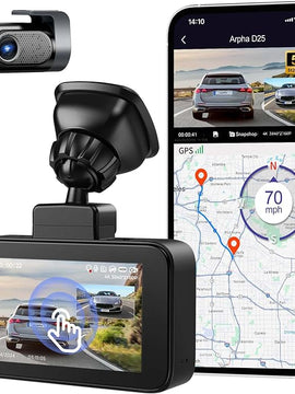 Arpha D25 5K Dash Cam Front and Rear, Built-in 128G eMMC, 5G WiFi Voice APP Control, Dual Dash Camera for Car 4K+1080P with 3'' Touch Screen,WDR Excellent Night Vision, 24H Parking Mode G-Sensor