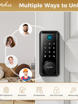 Arpha Fingerprint Door Lock with App Control, 100 Code Touchscreen Digital Door Lock, 16 Anti-Peeking Passwords Smart Door Lock, Keypad Deadbolt for Front Door, One Time Code, IP54 Waterproof Zinc