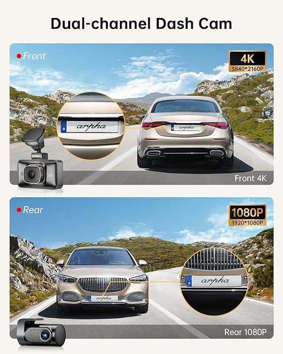 Arpha D25 2CH Dash Cam 5K with 128GB eMMC Voice Control 3'' Touch Screen - AZDOME Official Stores