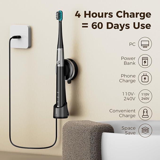 Arpha R1 Electric Toothbrush for Adults Ultrasonic Deep Clean Wireless Fast Charge 2 Brush Heads - AZDOME Official Stores