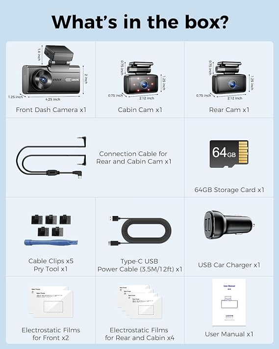 AZDOME M580 3CH Dash Cam 5K with 4" Touch Screen IR Night Vision 24H Parking Mode - AZDOME Official Stores
