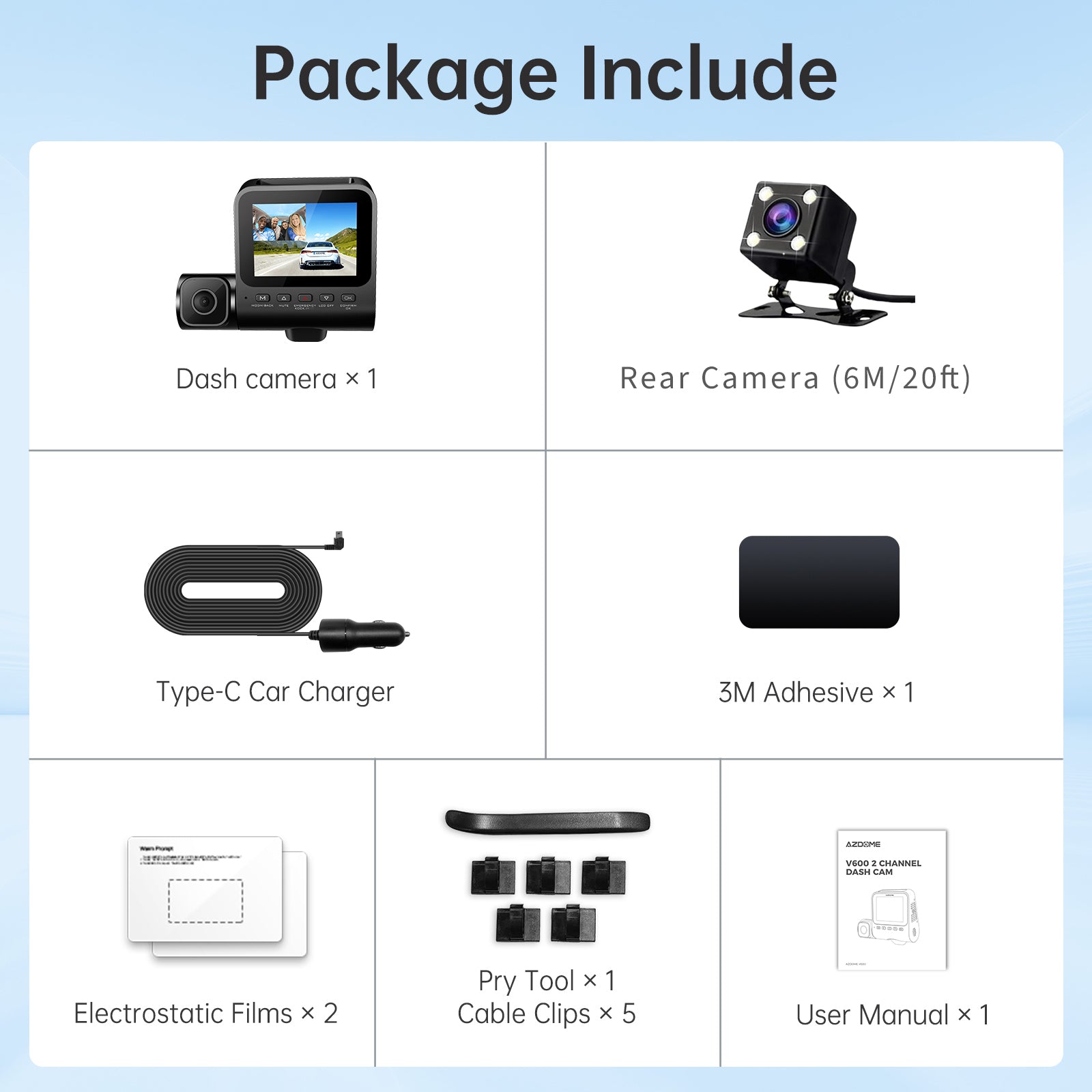 AZDOME V600 3 Channels Dash Cam Front Rear and Inside, 1080P FHD Dashboard Camera, 2.4" IPS Screen Dashcam, Waterproof Backup Camera Night Vision, 24H Parking Monitor, G-Sensor Wide Angle Dual Lens Dashcam - AZDOME Official Stores