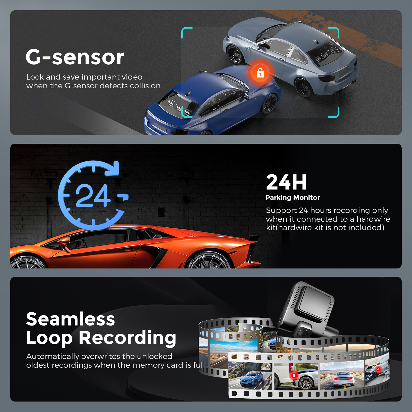 AZDOME V600 Dual Dash Cam Front and Rear, 1080P FHD Dashboard Camera, 2.4" IPS Screen Dashcam, Waterproof Backup Camera Night Vision, 24H Parking Monitor, G-Sensor Wide Angle Dual Lens Dashcam - AZDOME Official Stores