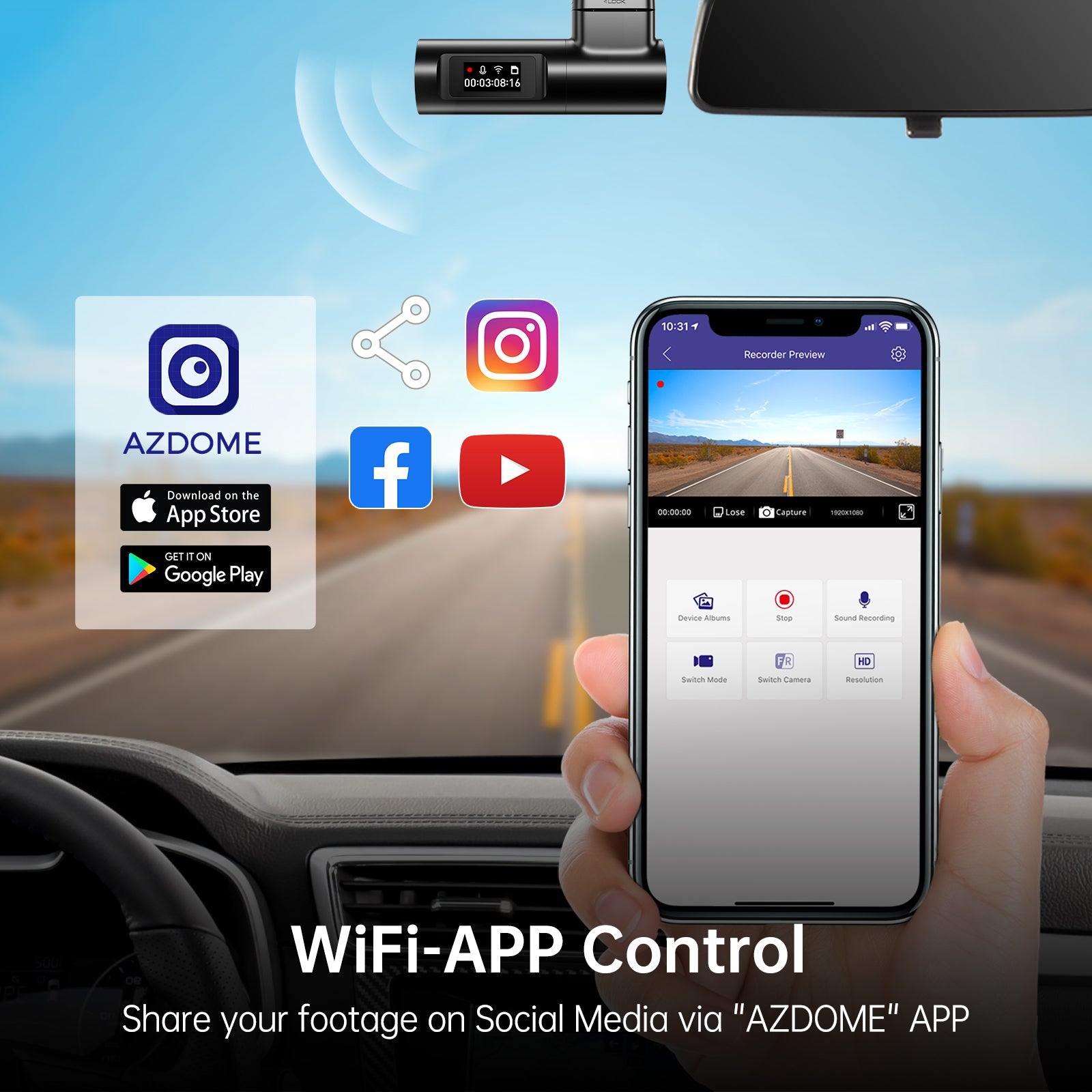 AZDOME M330 1CH Dash Cam 1080P with 0.96" Screen Voice Control 24H Parking Mode No Card