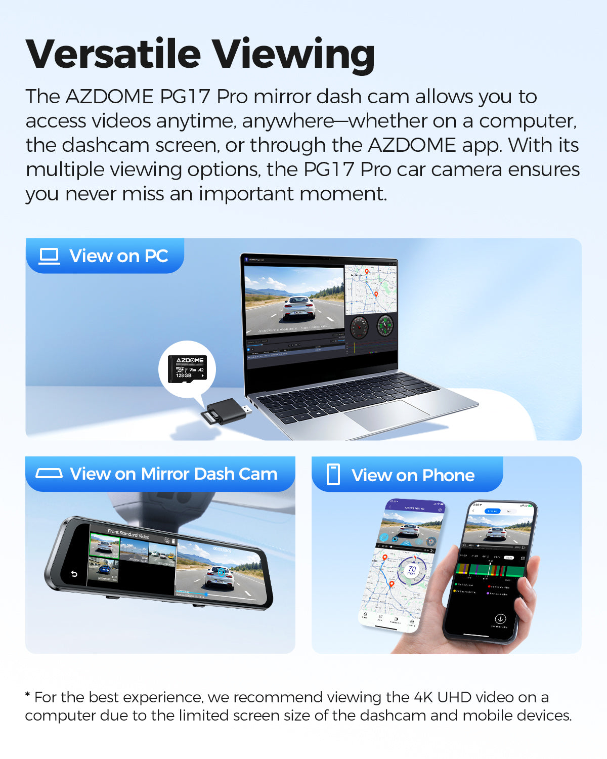 AZDOME PG17 Pro  4K+2.5K Mirror Dash Cam with STARVIS 2 & 5G WiFi Rear View Mirror Camera, OTA Upgrad, Parking Assist, Voice Control, 128GB Card